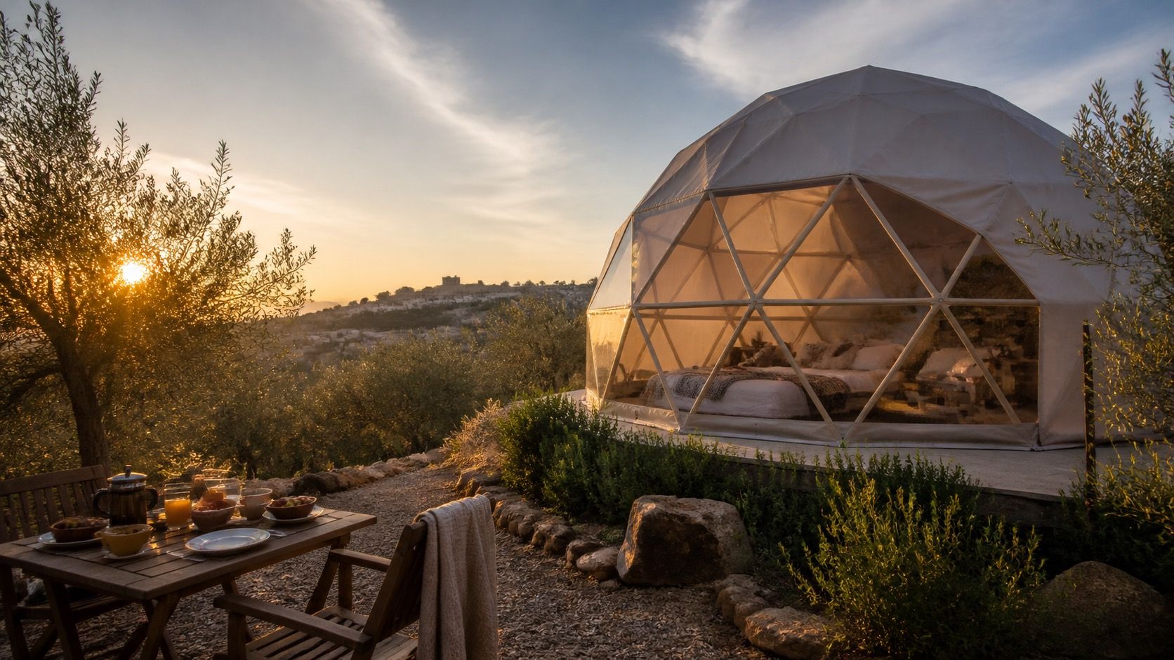 Tienda de glamping en un paisaje de Granada